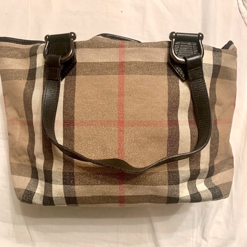Burberry Tote with Traditional Plaid with …